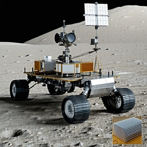 A Large, Yellow Rover Vehicle Parked On A Rocky Surface