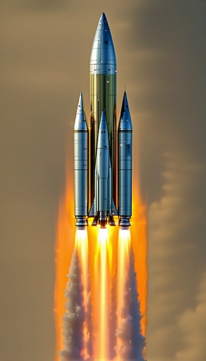 A Rocket Launching Into The Sky, With Its Booster Rockets Still Attached