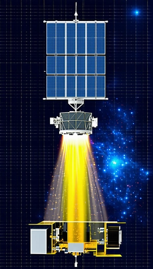 A Spacecraft With A Large Solar Panel On Its Side, Floating In The Vastness Of Space