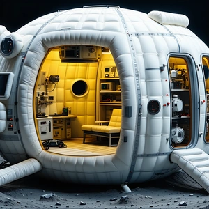 A White Spacecraft With A Large Dome On Top, Resembling A Space Station