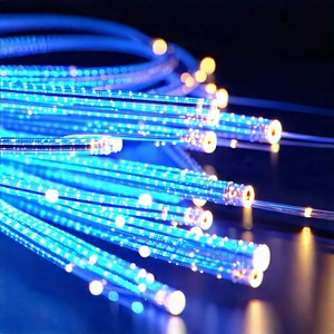 Close-up Of Fiber Optic Cables With Blue Light