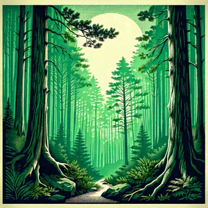 Nature Linocut Print: Aerial View Of Forest Canopy With Image, There