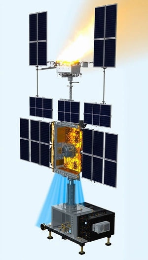 A Space Station Is Shown In A Blue Background