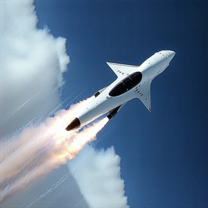 A Rocket Is Flying Through The Sky, Leaving A Trail Of Smoke Behind It