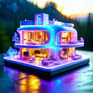 Tech 3d Render: (futuristic:1.28) Smart Home With Large, Futuristic-looking
