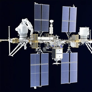 A Large Space Station With A Variety Of Solar Panels On Its Exterior