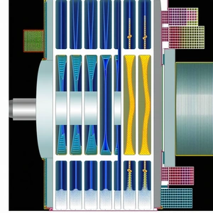A Close-up Of A Large Machine With A Blue And Yellow Color Scheme