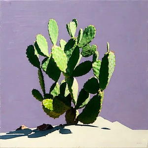 Nature Gouache Painting: Cactus In Natural Setting With Cactus Plant