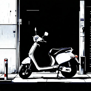 Urban Vector Art: City Electric Scooter In Quiet Side Street With White Scooter