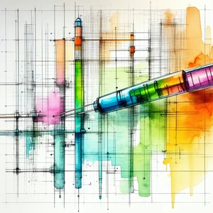 Tech Watercolor Painting: Innovative Medical Technology Design With Colorful Artistic