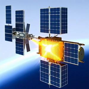 A Spacecraft With A Large Solar Panel On Its Side