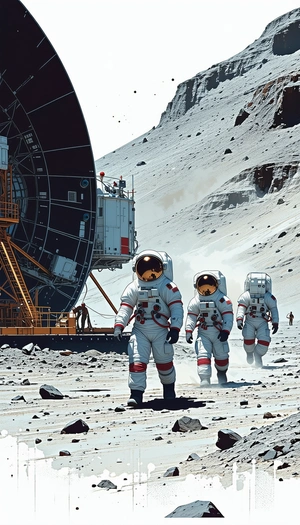 In The Image, There Are Four Astronauts Walking On A Rocky Surface, Likely On A Distant Planet