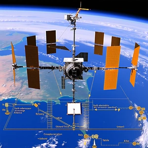 A Space Shuttle With A Large Satellite Dish On Top Of It