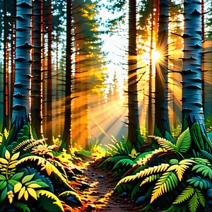 Nature Pastel Drawing: Forest Scene During Sunrise With Beautiful Forest