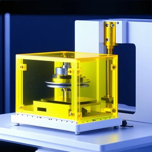 A Yellow And White Machine With A Yellow Top, Sitting On A White Table