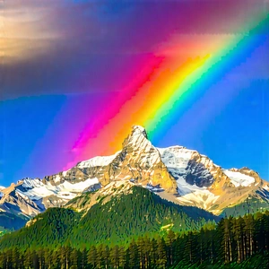 Nature Matte Painting: Rainbow Over Mountain Peak With Beautiful Mountain
