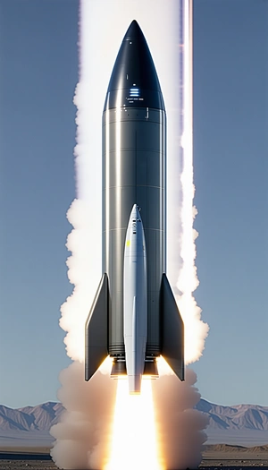 A Rocket Ship With A Long Tail, Which Is In The Process Of Launching