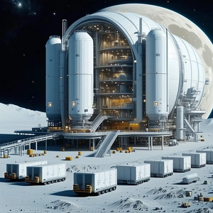 large, white, cylindrical building dome-shaped