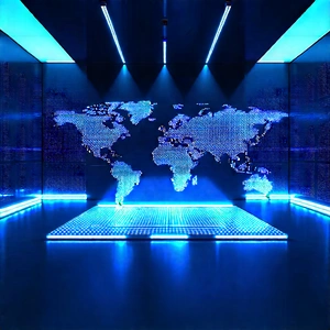Futuristic Tech Startup Office With Large Blue