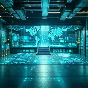 Financial Technology In Manufacturing Facility With Futuristic Setting,