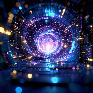 Quantum Computer With Digital Particles With Image, There