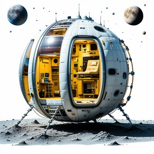 In The Image, There Is A Large, Round Spacecraft With A Yellow And White Color Scheme