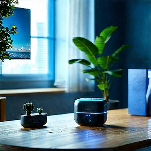 Smart Home Device With User Interface With Wooden Table