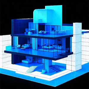 Tech Blueprint Style: Futuristic Smart Home With Blue White