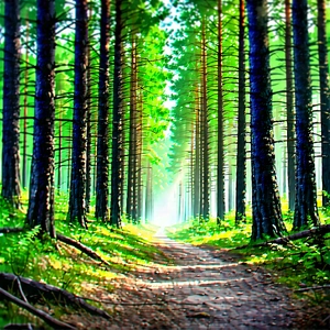 Nature Product Photography: Path Through Pine (forest:1.46) With Lush Green