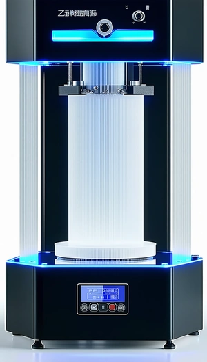 A Large, White, Cylindrical Object Is Sitting On A Black Base