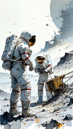 In The Image, There Are Two Astronauts Standing On A Rocky Surface, Possibly On The Moon