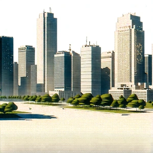 Urban Digital Illustration: Cityscape Of Downtown District During Midday With Large City