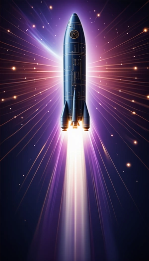 A Rocket Launching Into The Sky, With A Trail Of Light Behind It