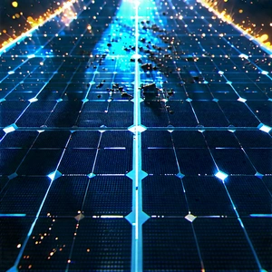 Solar Panel With Digital Particles With Blue Pathway