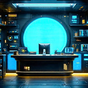 Futuristic Digital Workspace With Image, There