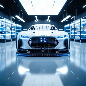 Tech Editorial Photography: Automotive Technology In Modern Laboratory With White Sports