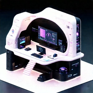 Futuristic (digital:1.37) Workspace With Computer Desk