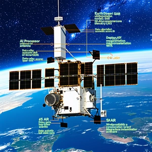A Spacecraft With A Large Antenna On Top Of It