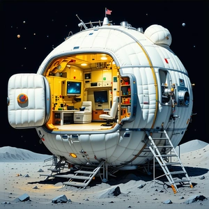 A Large White Spacecraft With A Dome-shaped Structure, Resembling A Space Station