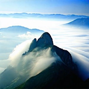Nature Long Exposure Photography: Mist Over (mountain:1.43) Peak With Mountain Cloudy