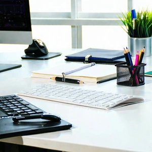 Business Professional Photography: Workplace with productivity tools on desk