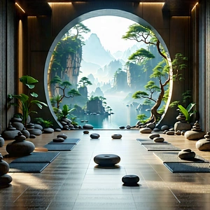 Lifestyle Blender Artwork: Wellness Scene With Meditation Space With Image, There
