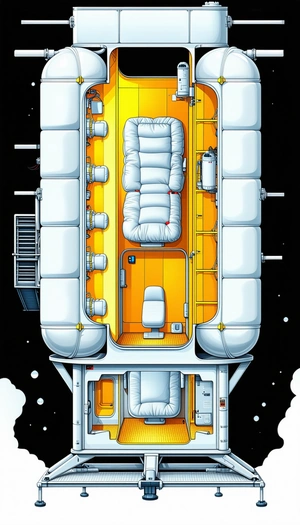 The Image Is A Cartoon Drawing Of A Large White Boat With A Yellow Interior