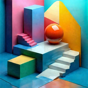 Abstract Isometric Art: Geometric Abstract With Triadic Color Palette With Colorful Abstract