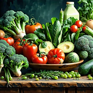 Lifestyle Digital Art: Farm-to-table Meal Prepared With Seasonal Produce With Table Filled