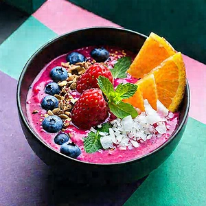 Lifestyle Pastel Drawing: Smoothie Bowl Prepared With Artistic Presentation With Bowl Filled
