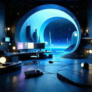 Futuristic Digital Workspace With Futuristic Scene,