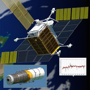 A Space Shuttle With A Large Satellite On Top Of It