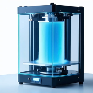 A Large, Blue, And Clear Plastic Container With A Blue Liquid Inside