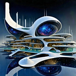 Futuristic Innovation Hub With Futuristic Cityscape